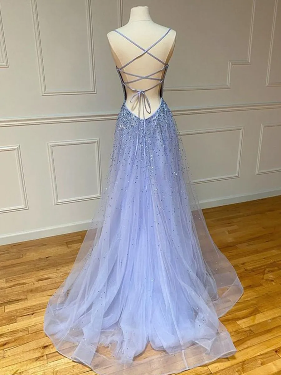Glitter Tulle Long Prom Dresses