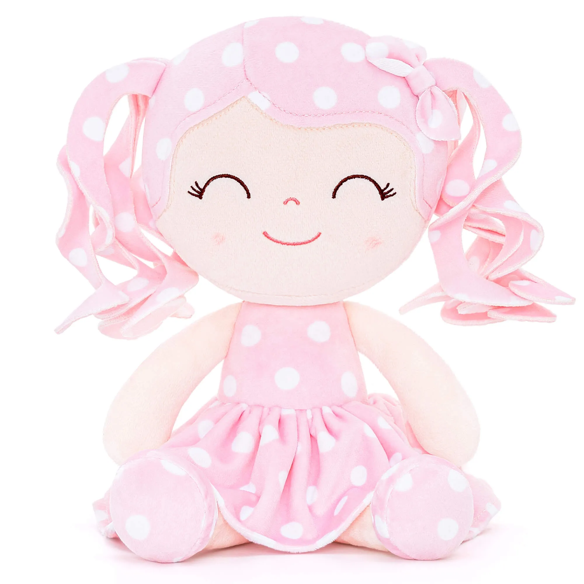 Gloveleya 12-inch Personalized Curly Hair Dolls Polka Dot Dress Pink