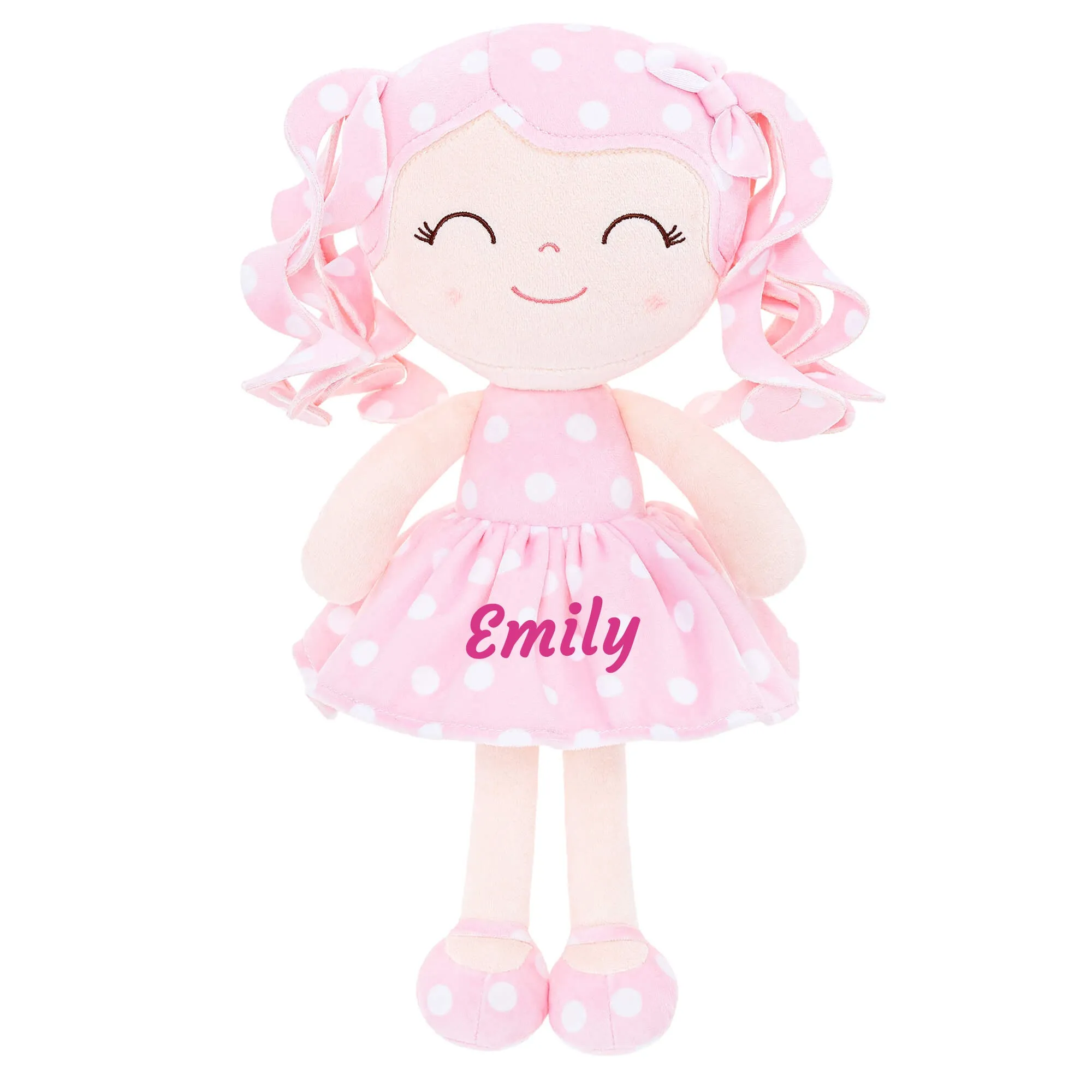 Gloveleya 12-inch Personalized Curly Hair Dolls Polka Dot Dress Pink