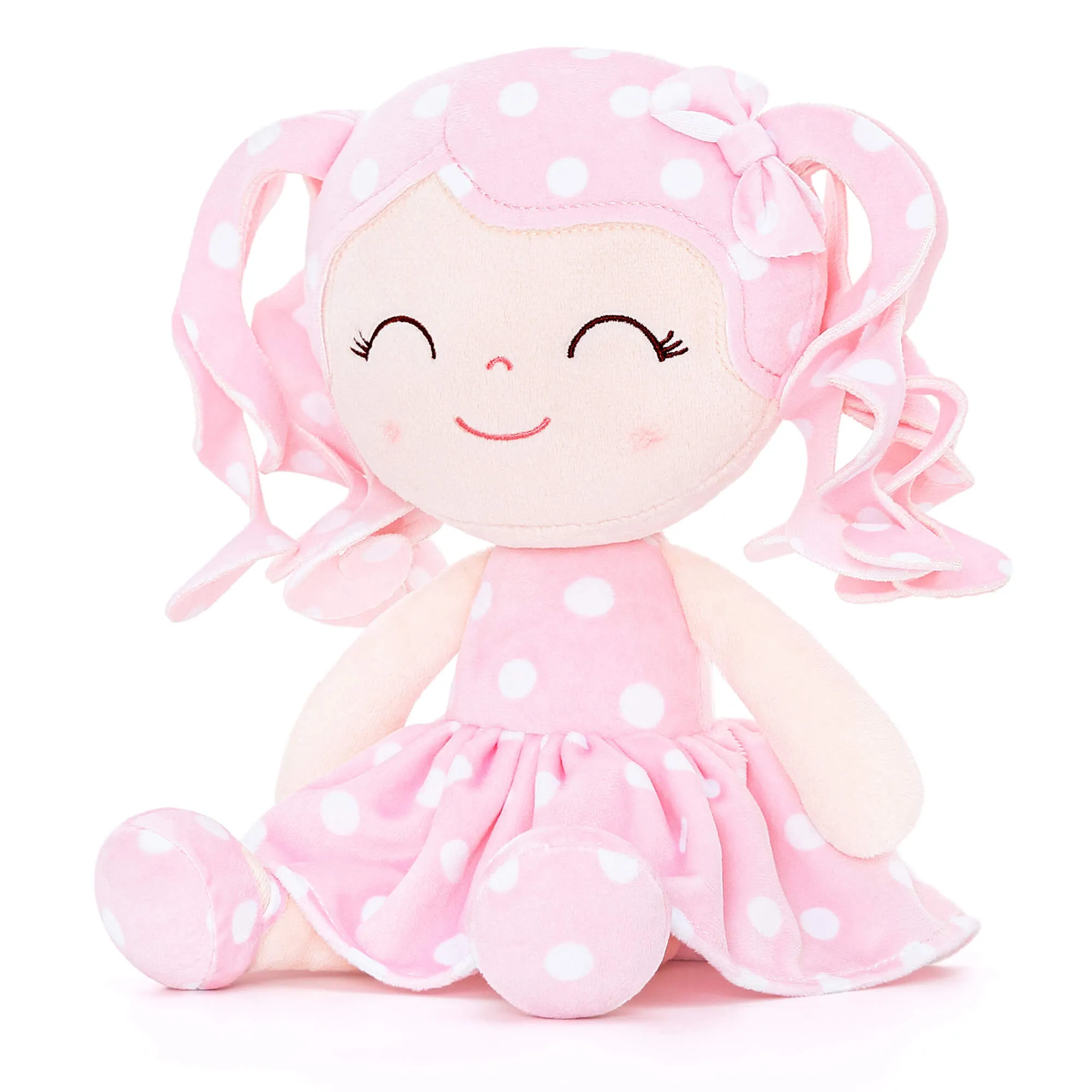 Gloveleya 12-inch Personalized Curly Hair Dolls Polka Dot Dress Pink