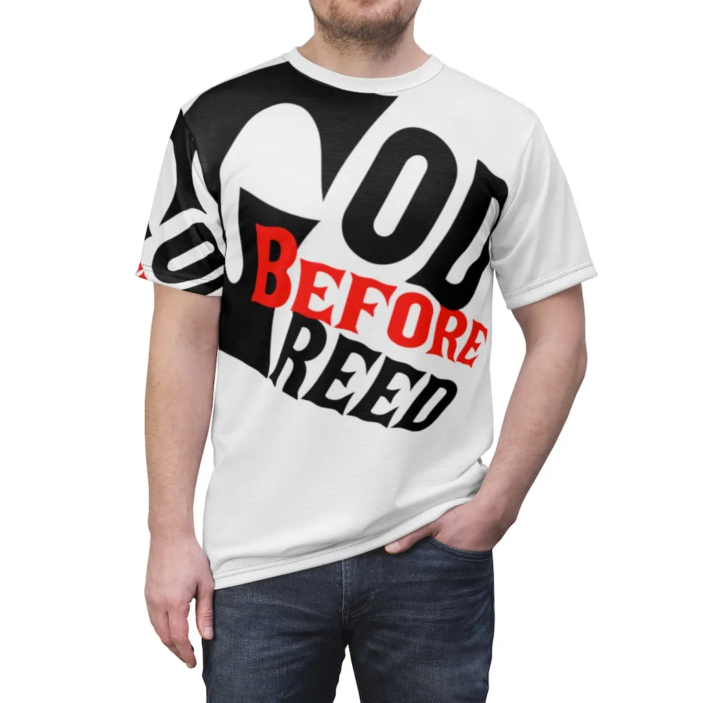 God Before Greed (Red) Unisex AOP Cut & Sew Tee