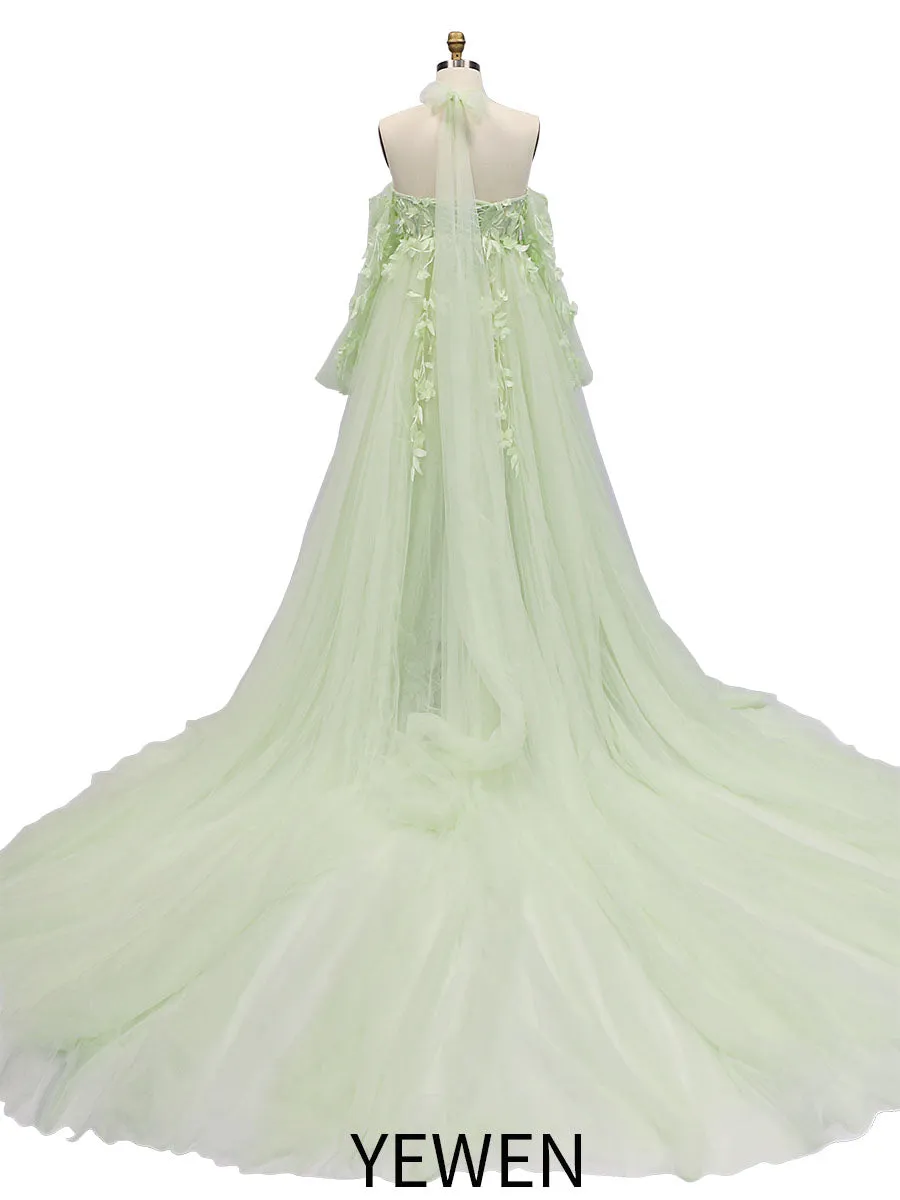 Gorgeous Long Sleeve Tulle Lace Flower Maternity Gown for Photoshooting YW221109-1
