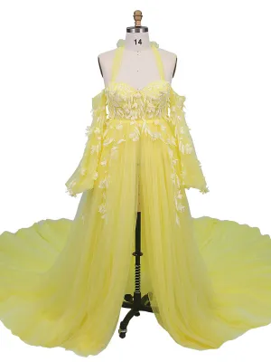 Gorgeous Long Sleeve Tulle Lace Flower Maternity Gown for Photoshooting YW221109-1
