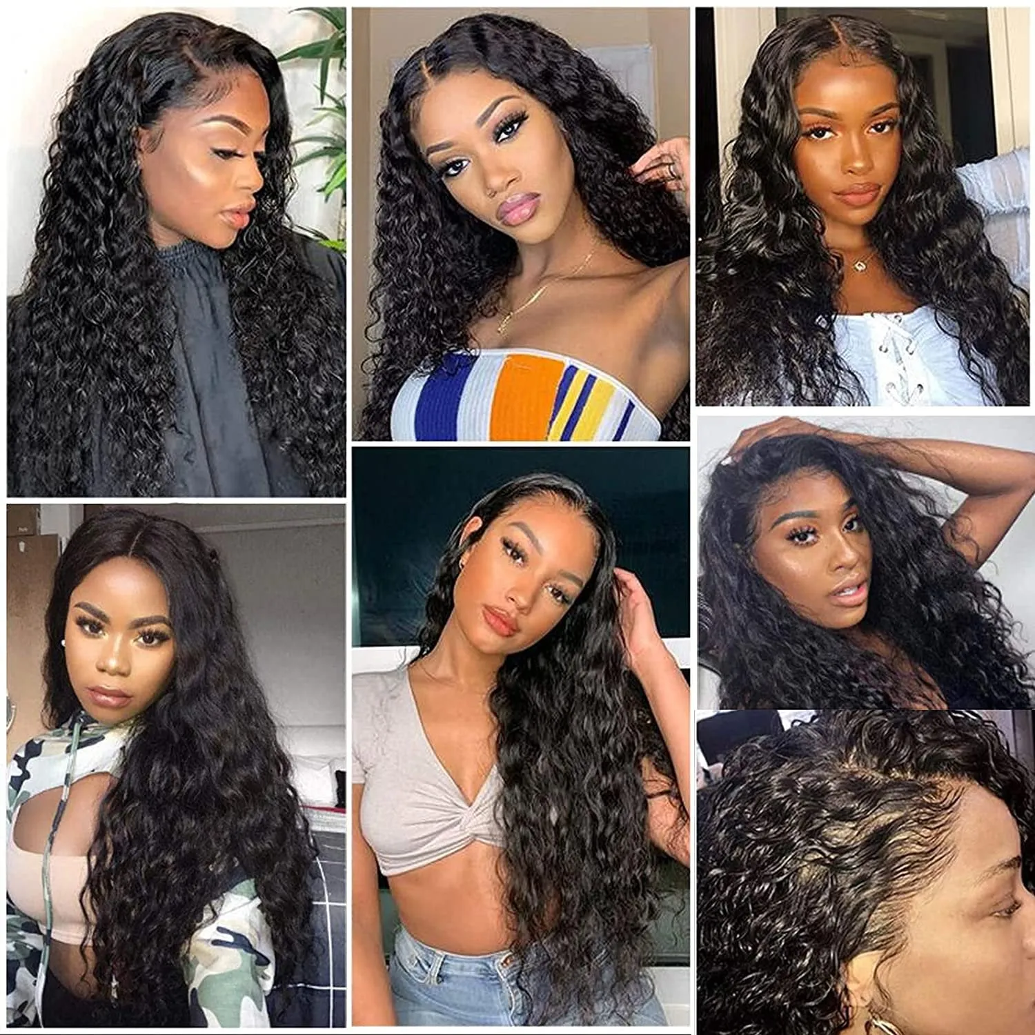 Gorgeous Natural Black Synthetic Lace Front Heat Resistant Glueless Water Wave Synthetic Wig Pre Plucked with Baby Hair 22" Lace Front Wig