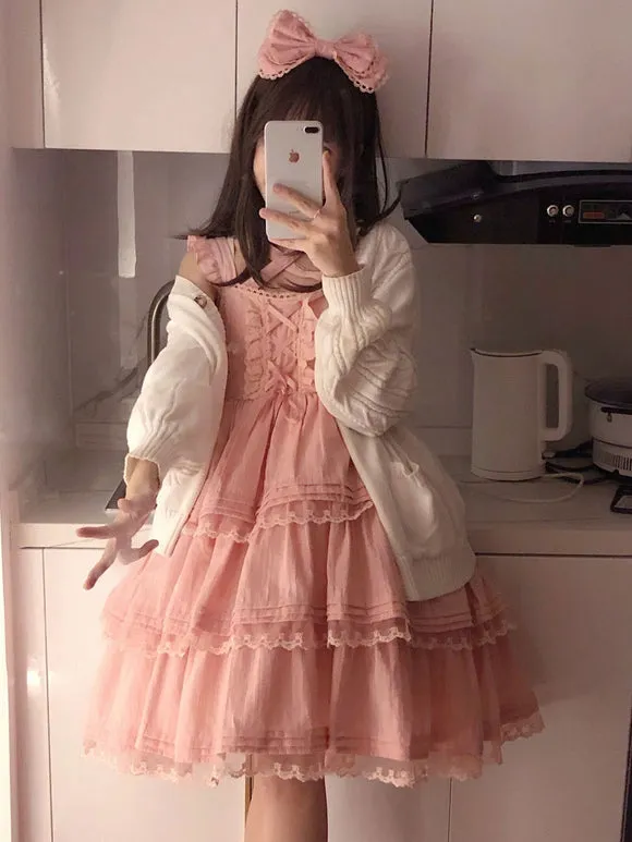 Gothic Lolita Dresses Ruffles Lace Light Pink Green