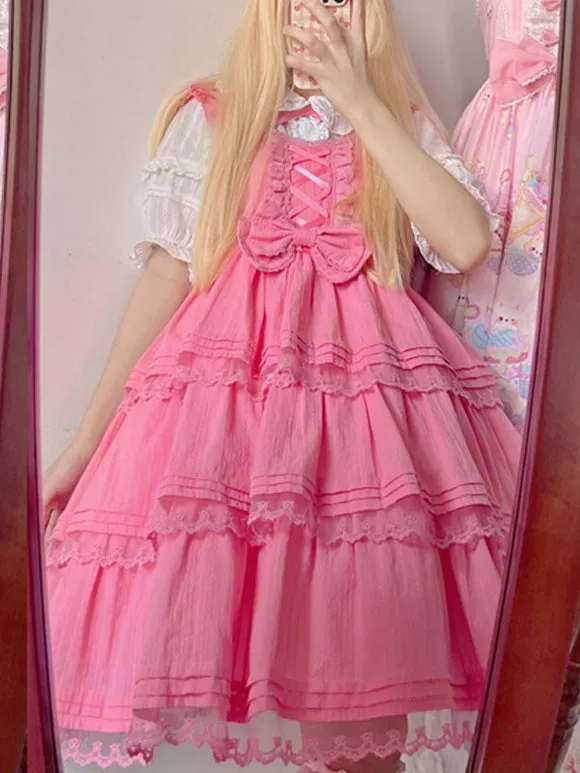 Gothic Lolita Dresses Ruffles Lace Light Pink Green