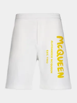 Graffiti Logo Print White Shorts