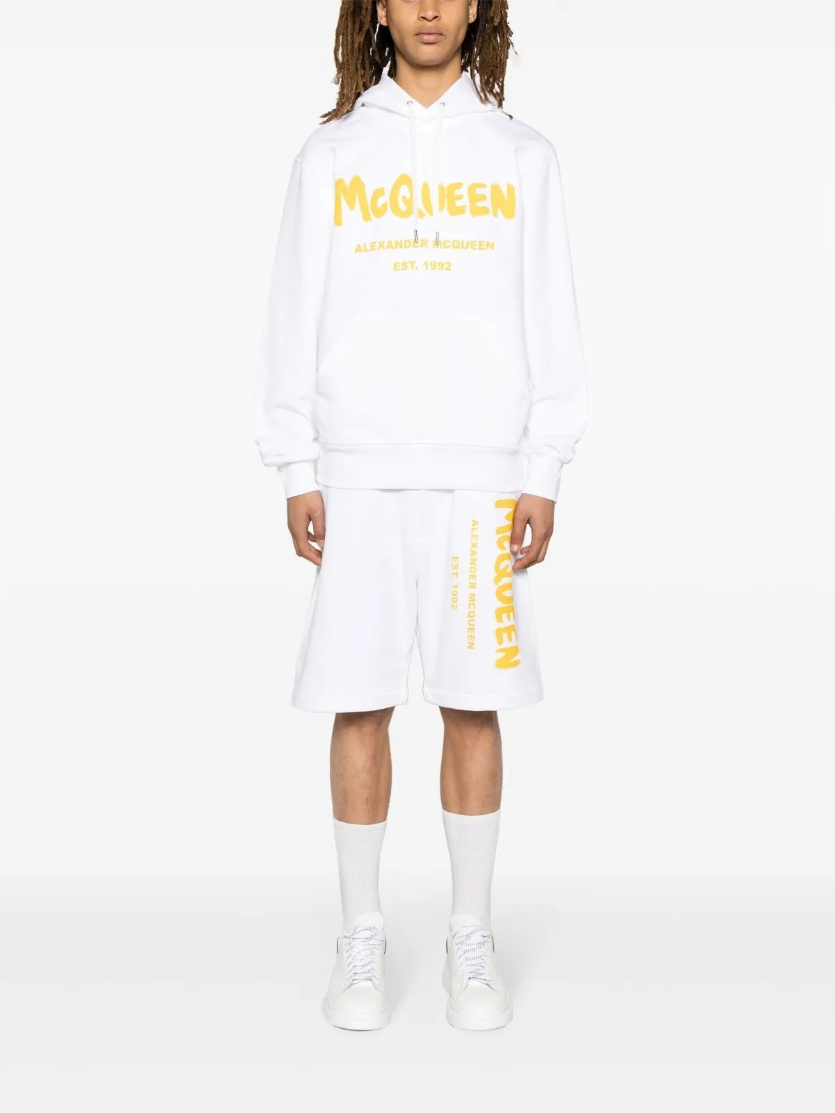 Graffiti Logo Print White Shorts
