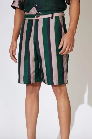 Green & Off White Stripe Shorts