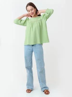 Green Textured Regular Top