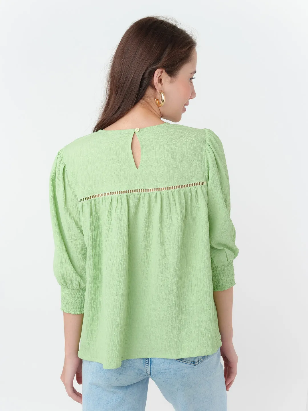Green Textured Regular Top