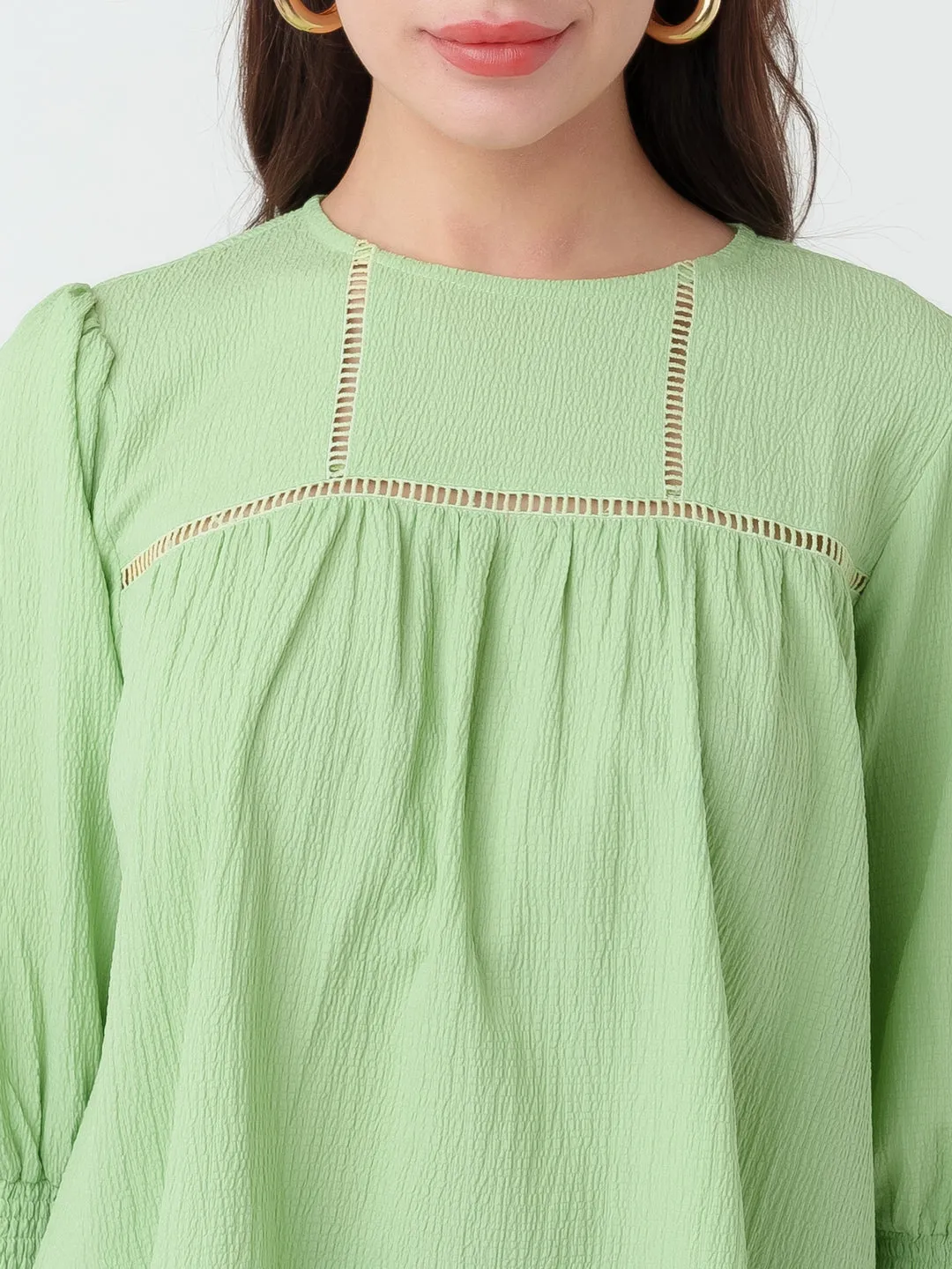 Green Textured Regular Top