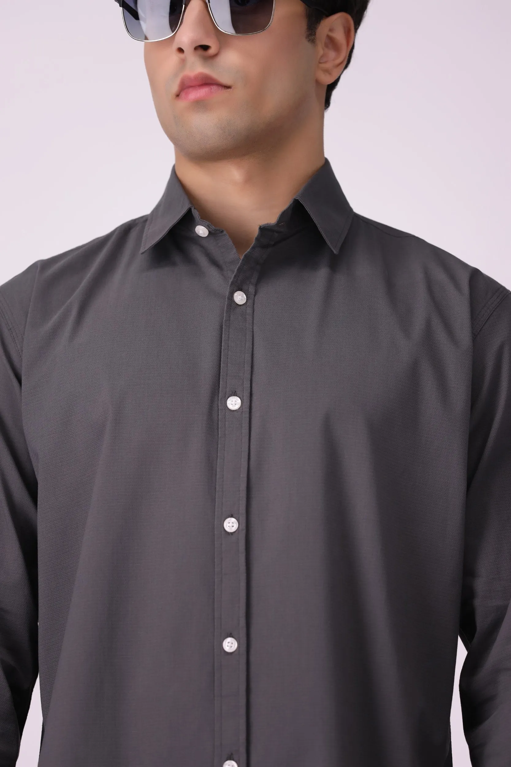 Grey Textured Casual Shirt