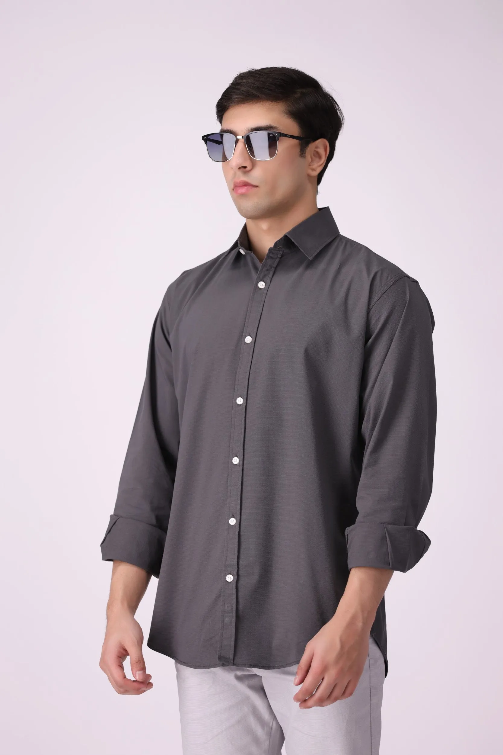 Grey Textured Casual Shirt