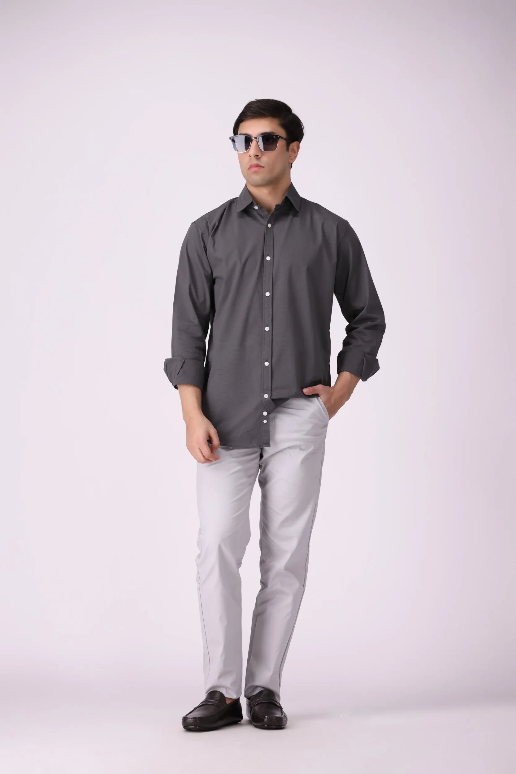 Grey Textured Casual Shirt