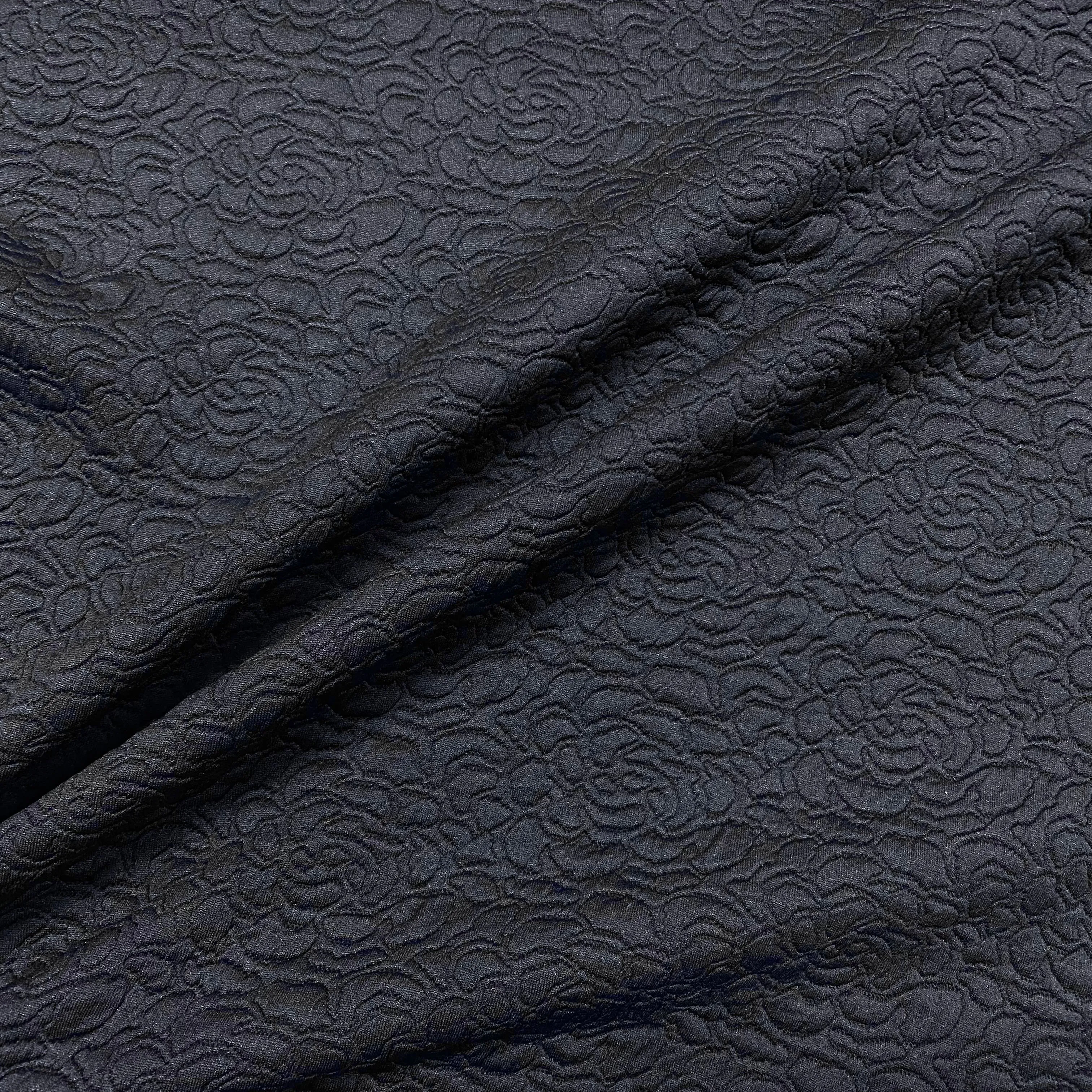 H291 | Embossed Ponte Roma - Navy Flower (1.06mtr end of bolt)