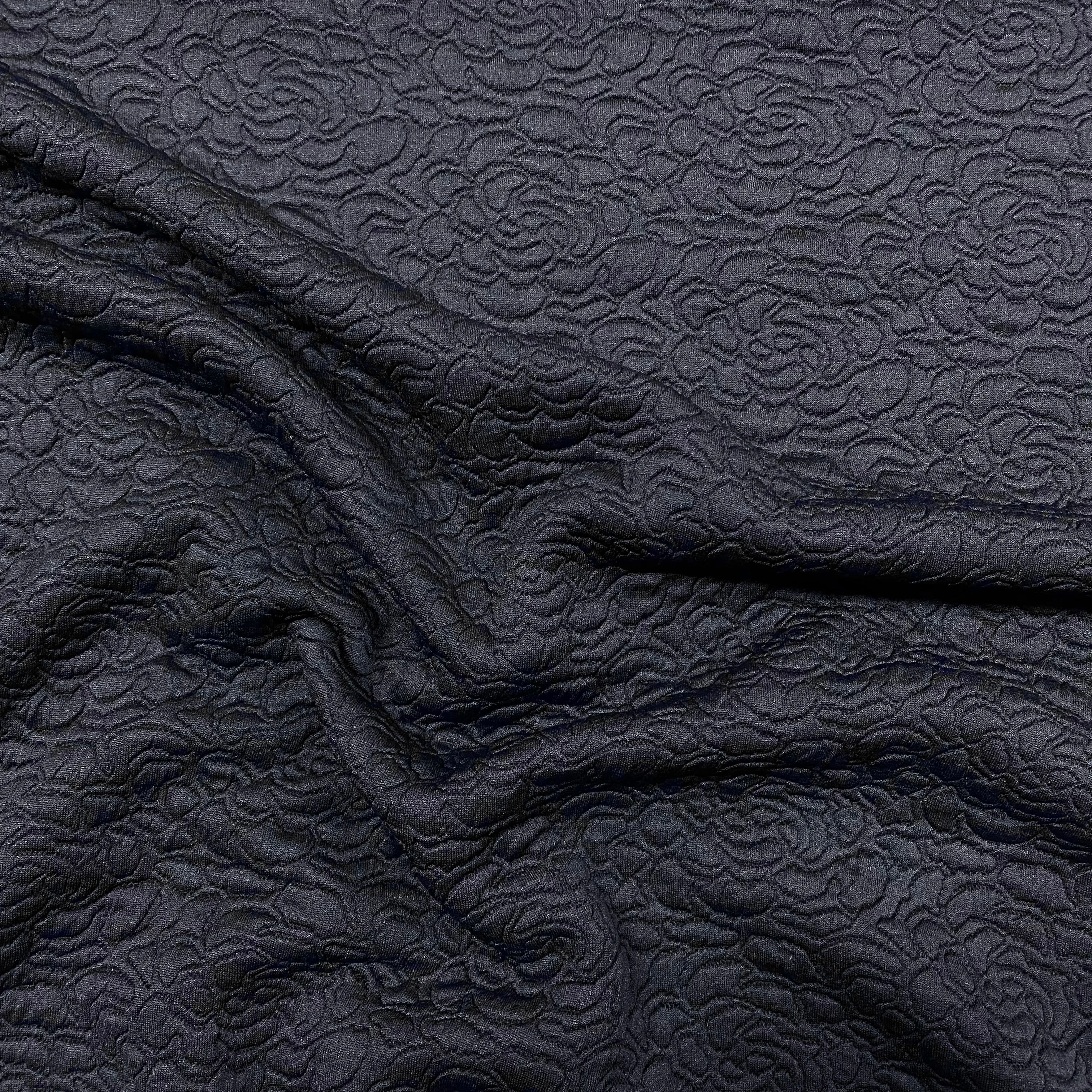 H291 | Embossed Ponte Roma - Navy Flower (1.06mtr end of bolt)