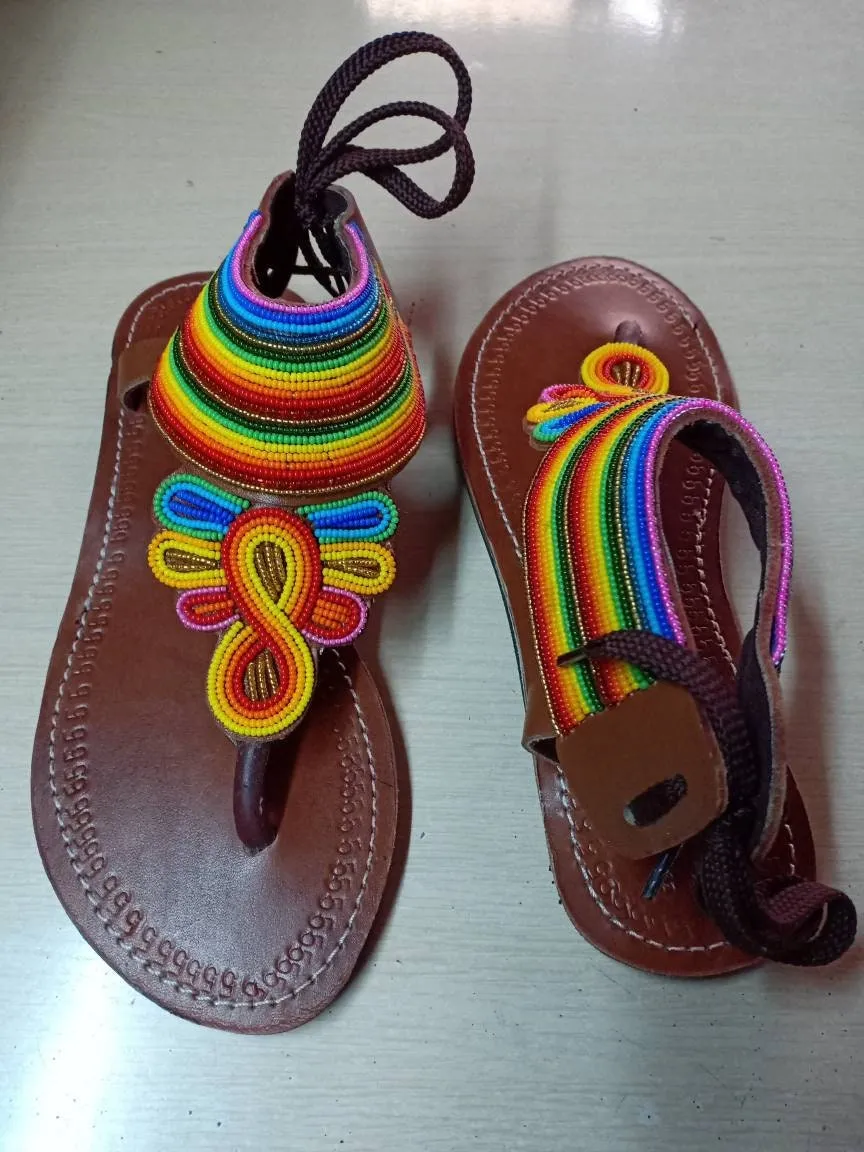 Handmade African Beaded Sandals/Authentic Maasai-Style Leather Flip-Flops Women/Boho Beach Sandals/Comfortable Summer Sandal African Gifts