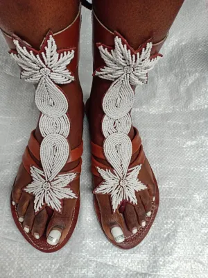 Handmade African Beaded Sandals/Authentic Maasai-Style Leather Flip-Flops Women/Boho Beach Sandals/Comfortable Summer Sandal African Gifts