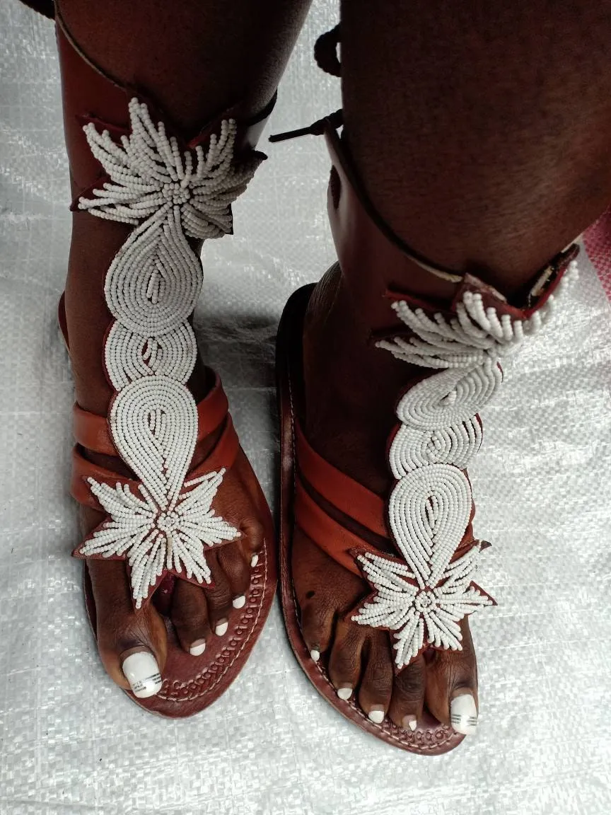 Handmade African Beaded Sandals/Authentic Maasai-Style Leather Flip-Flops Women/Boho Beach Sandals/Comfortable Summer Sandal African Gifts