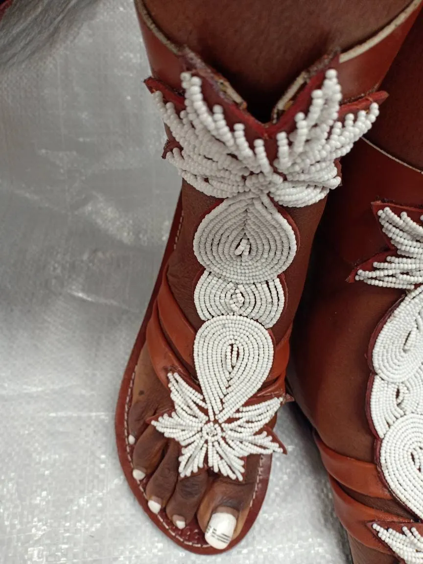 Handmade African Beaded Sandals/Authentic Maasai-Style Leather Flip-Flops Women/Boho Beach Sandals/Comfortable Summer Sandal African Gifts