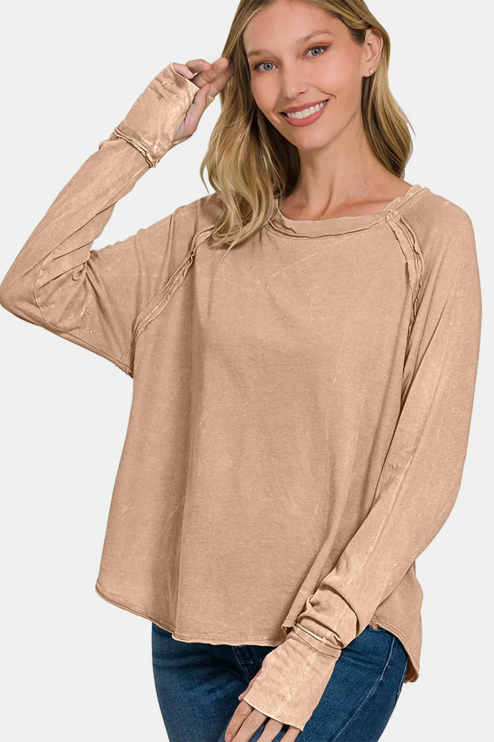 Hazel Blues® |  Zenana Round Neck Thumbhole Long Sleeve T-Shirt
