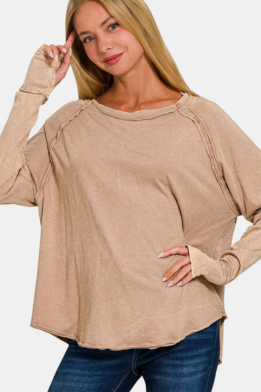 Hazel Blues® |  Zenana Round Neck Thumbhole Long Sleeve T-Shirt
