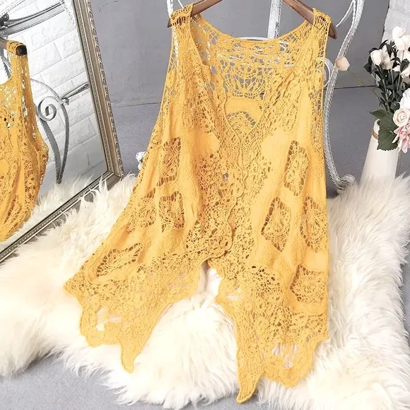 Hippie Floral Crochet Boho Vintage Summer Vest