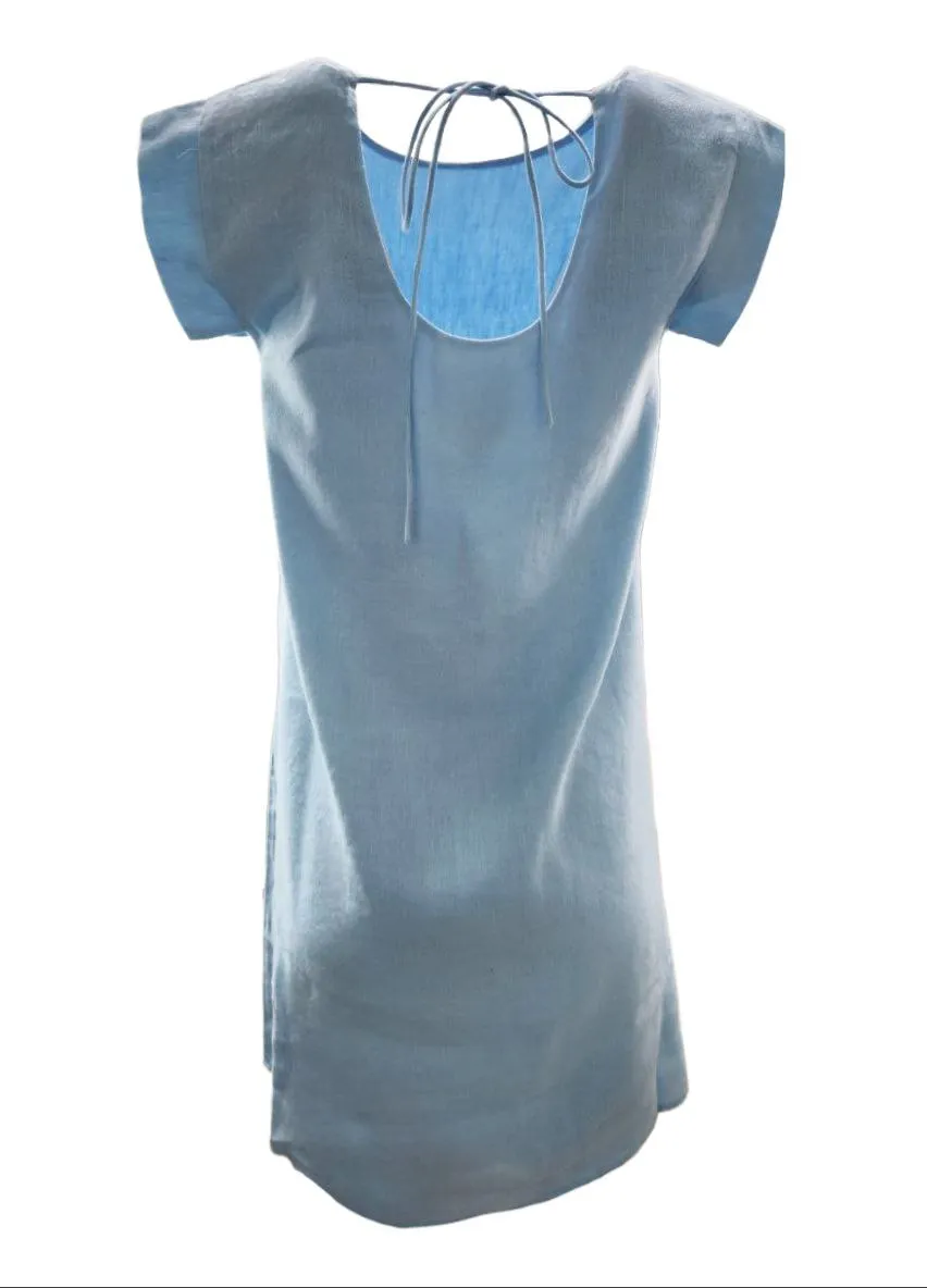 HoodLamb Women's Light Blue Square Shoulder Hemp Dress 420 NWT