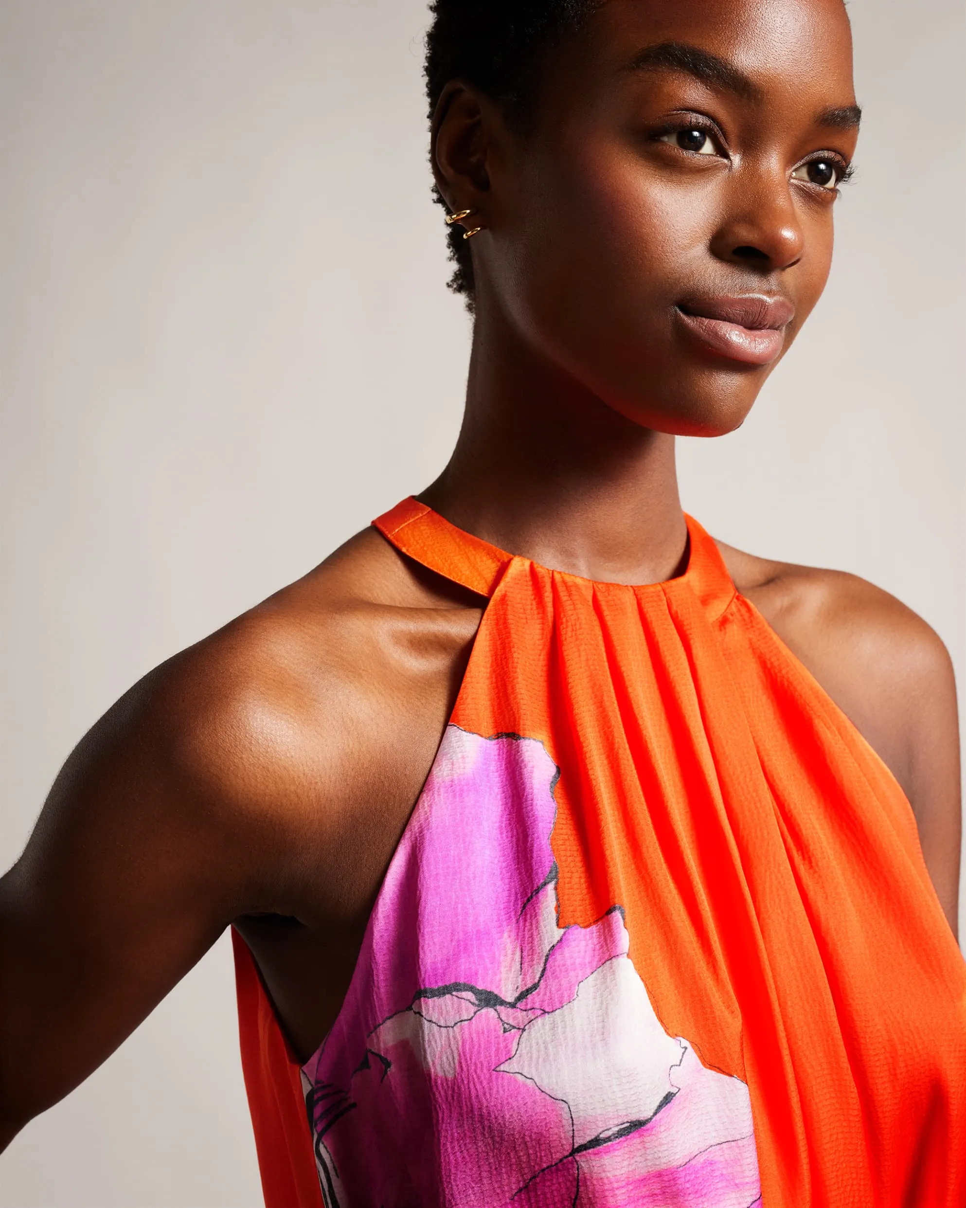 Immia Halterneck Swing Dress - Bright Orange
