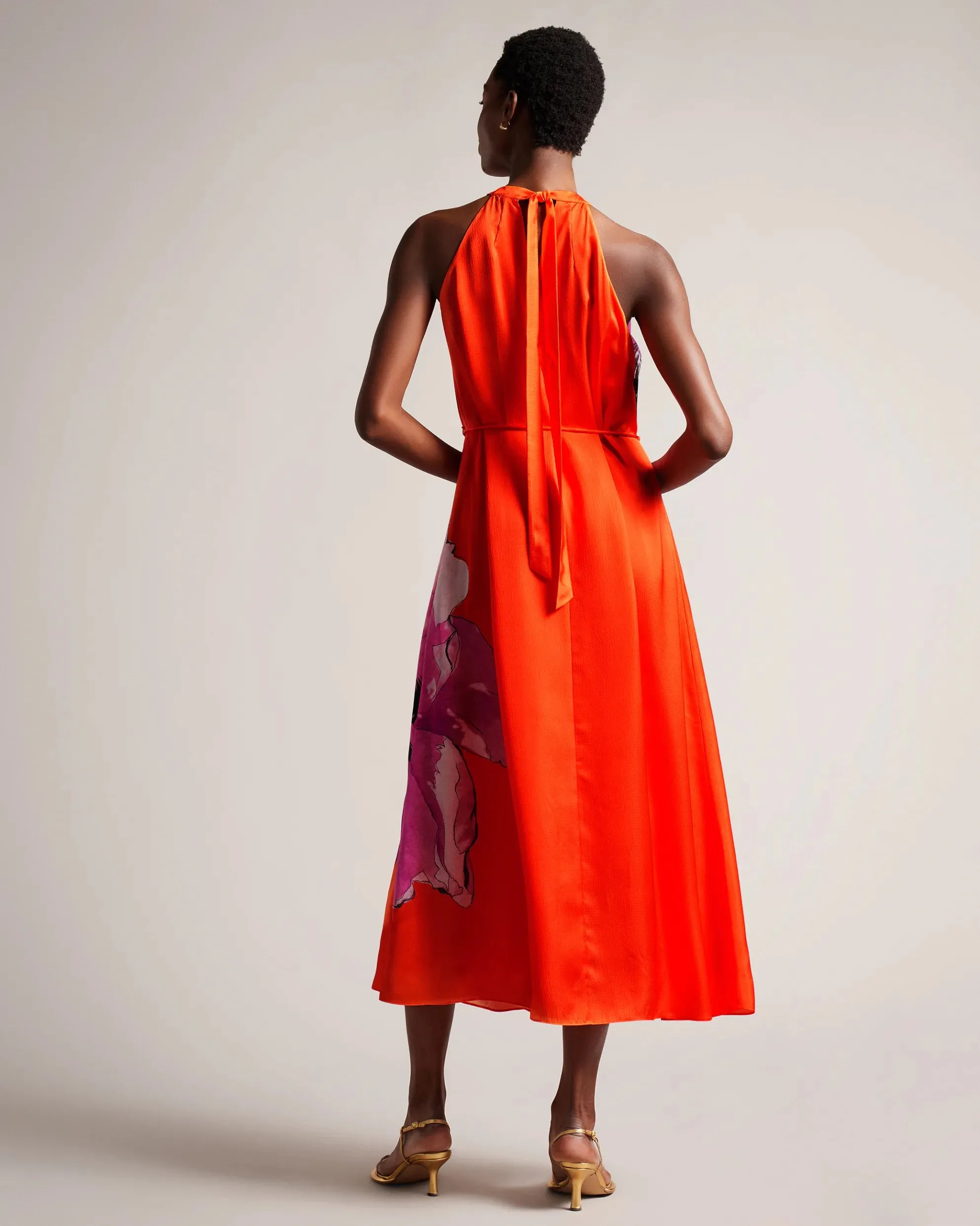 Immia Halterneck Swing Dress - Bright Orange