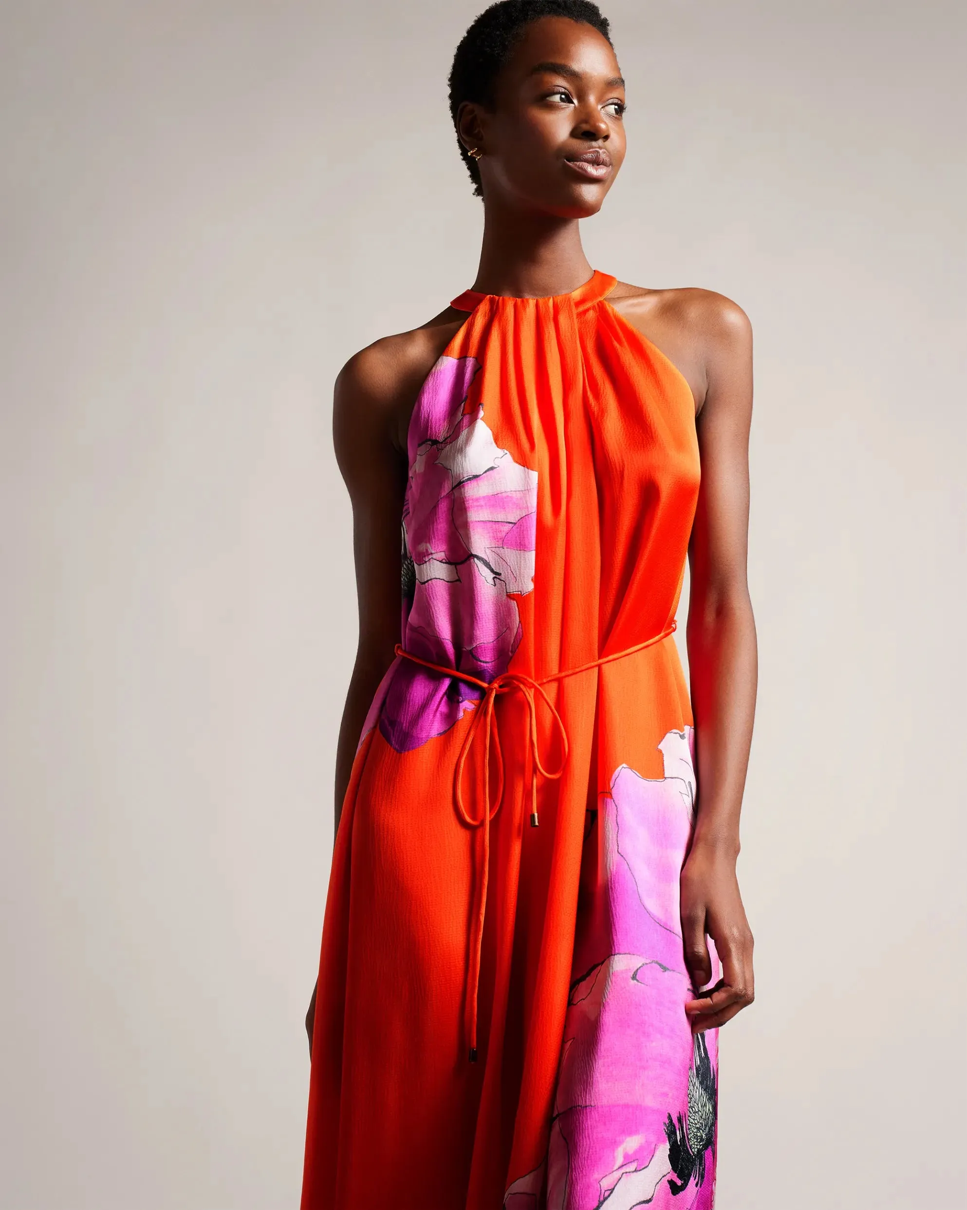 Immia Halterneck Swing Dress - Bright Orange