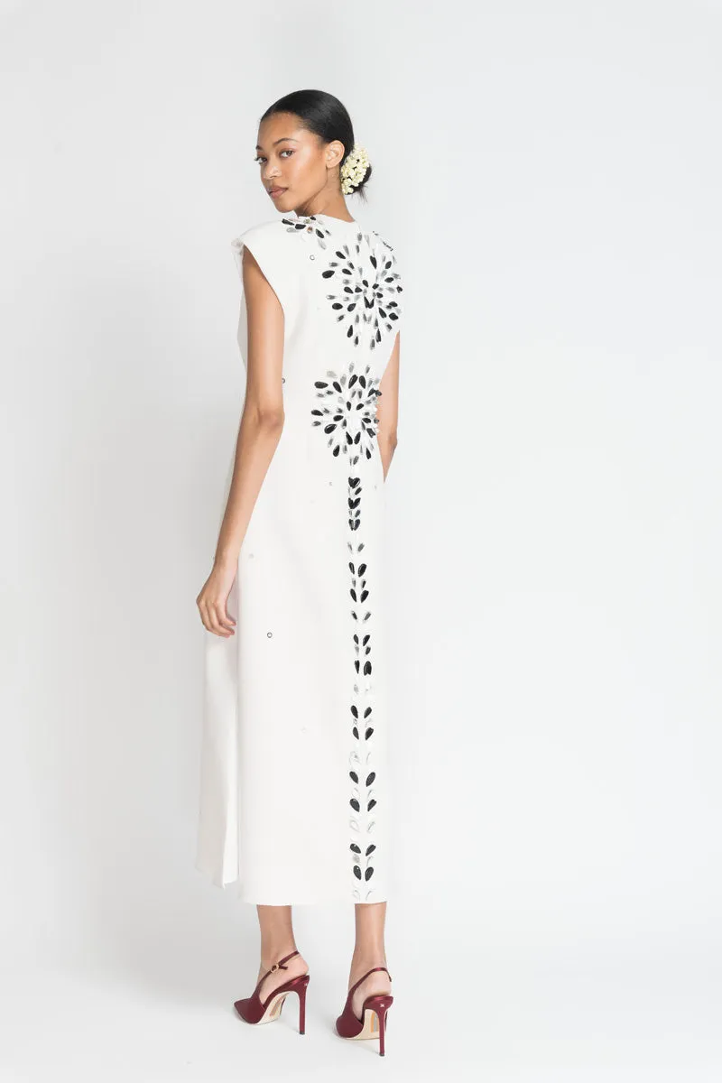 Ivory Cady Tunic Dress with Sashi Mirror Embroidery
