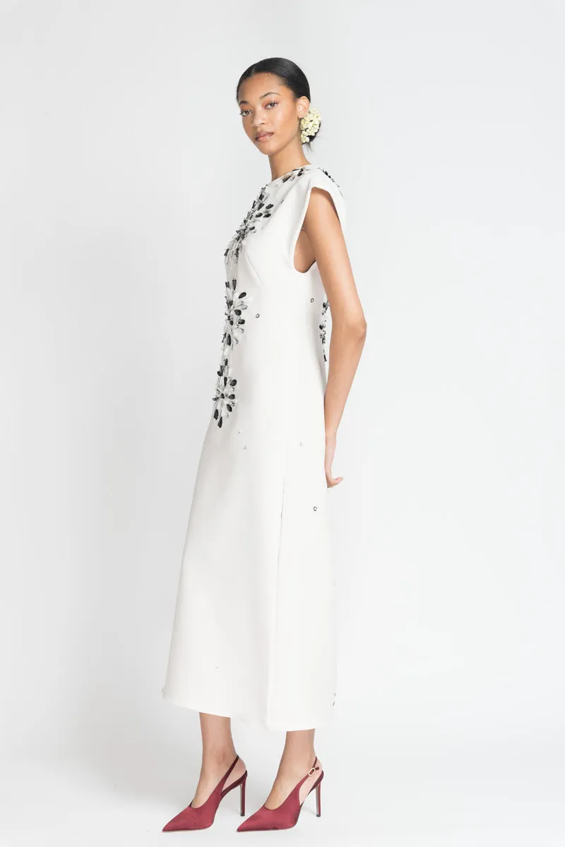 Ivory Cady Tunic Dress with Sashi Mirror Embroidery