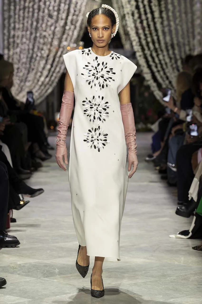 Ivory Cady Tunic Dress with Sashi Mirror Embroidery