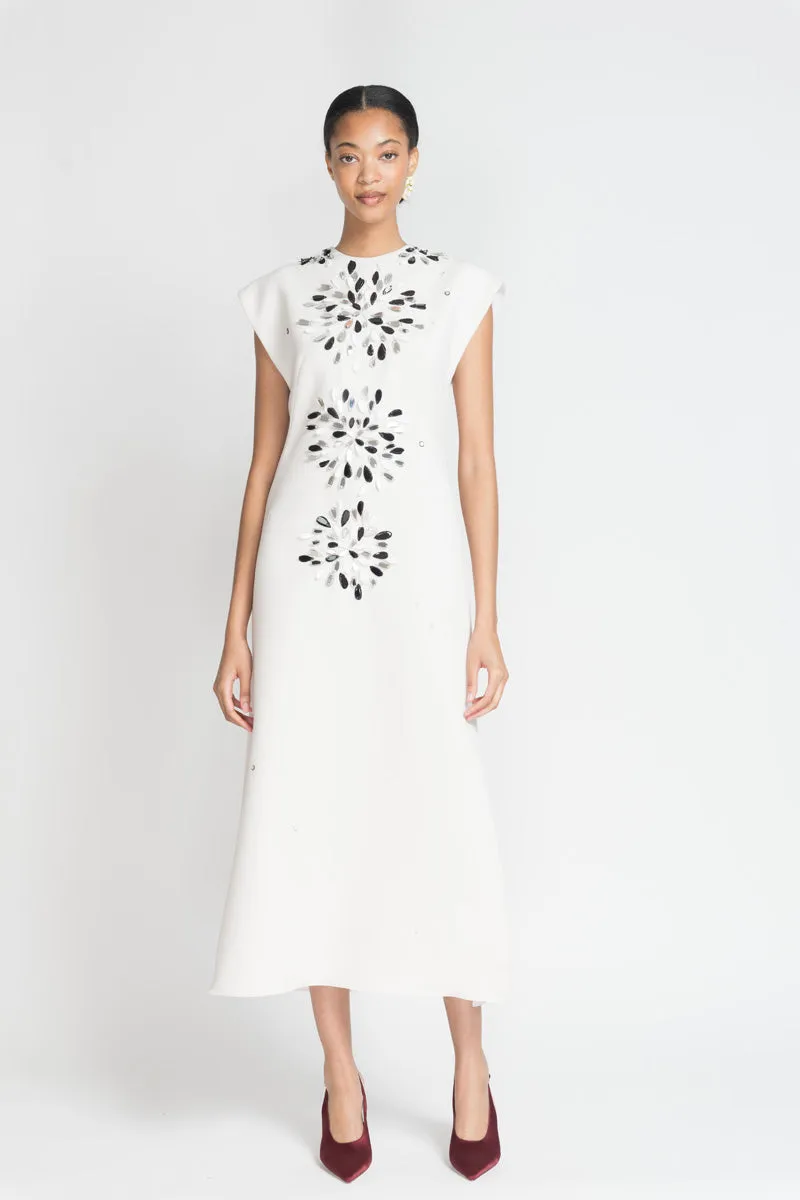 Ivory Cady Tunic Dress with Sashi Mirror Embroidery