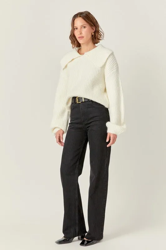 Ivory Chunky Ribbed Knit Sweater