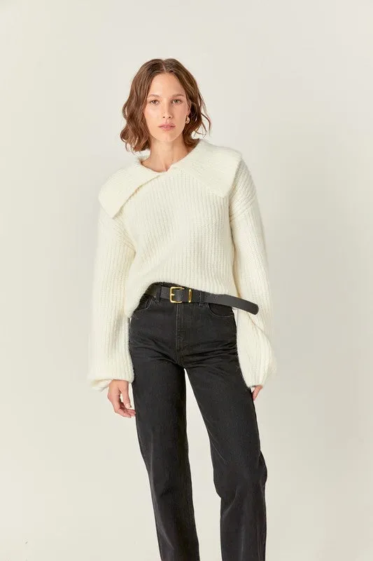 Ivory Chunky Ribbed Knit Sweater