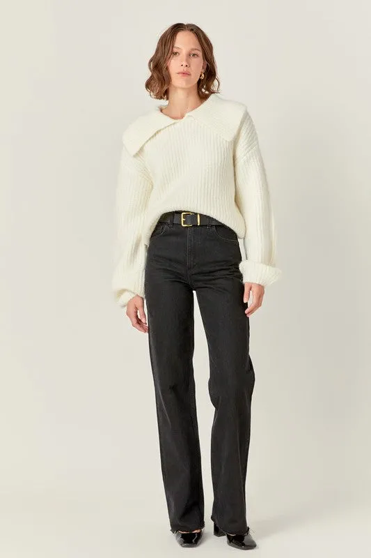 Ivory Chunky Ribbed Knit Sweater