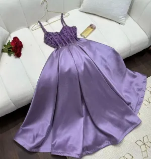 JazzHer Gorgeous A Line Spaghetti Straps Light Grape Long Satin Prom Dresses Evening Dress (PRE-ORDER)