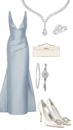 JazzHer Pretty Sheath V Neckline Light Sky Blue Satin Long Party Dress Prom Dresses (PRE-ORDER)