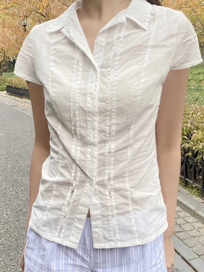 JazzHer Solid Collared Button-Up Shirts