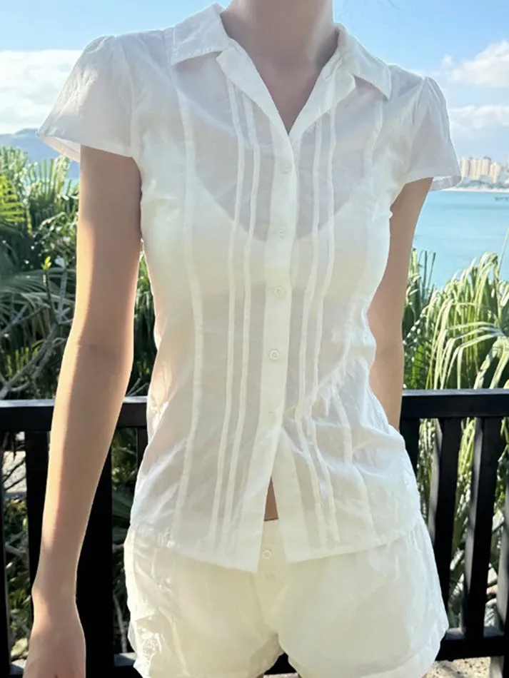 JazzHer Solid Collared Button-Up Shirts