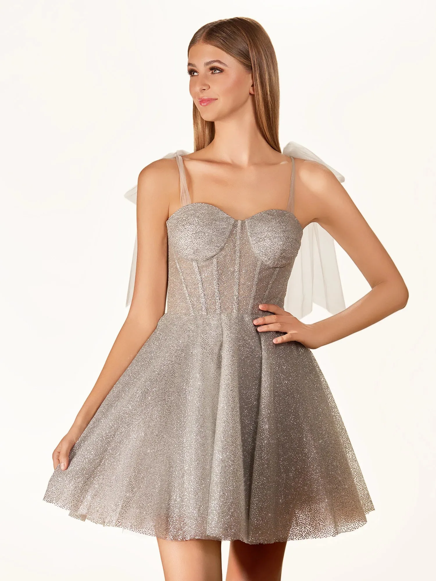 Jessalyn | Tie Shoulder White Spraying A-Line Short Party Dress