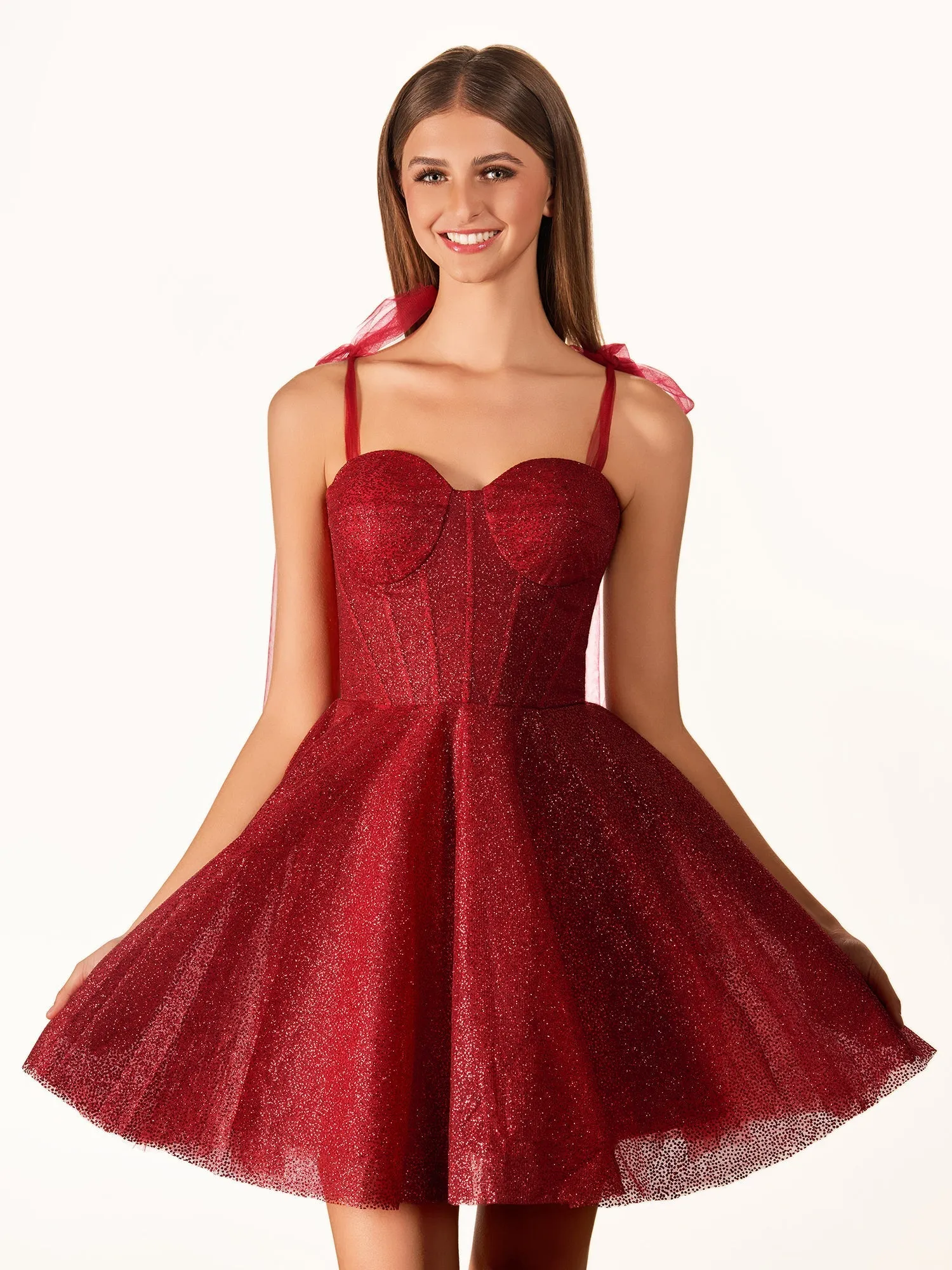 Jessalyn | Tie Shoulder White Spraying A-Line Short Party Dress