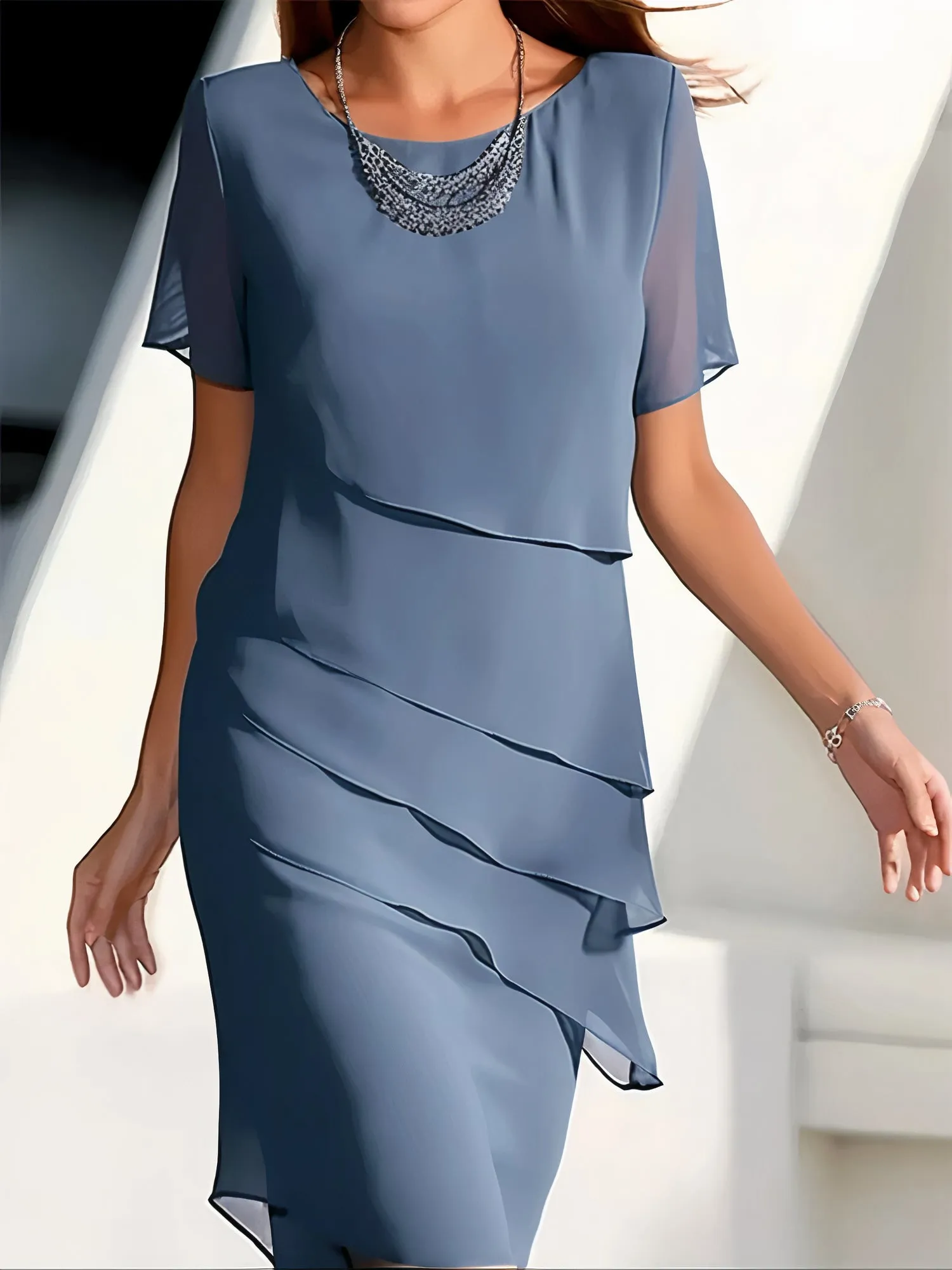 Jessamyn - High Quality Flowing Pleated Woman's Chiffon Dress