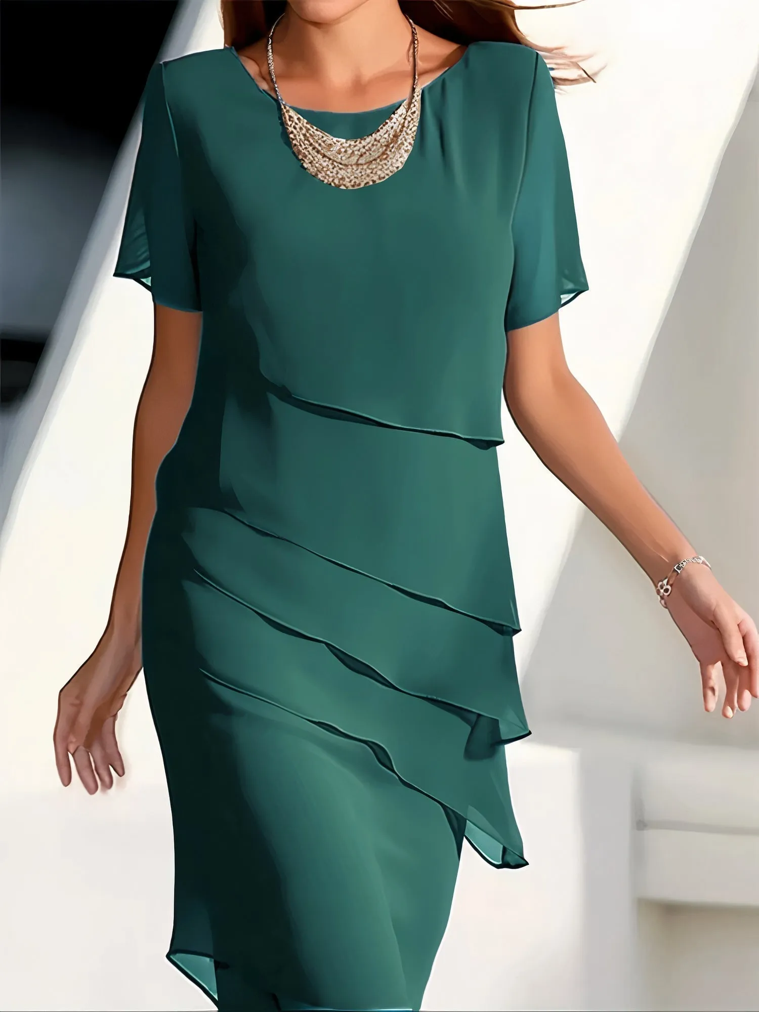 Jessamyn - High Quality Flowing Pleated Woman's Chiffon Dress