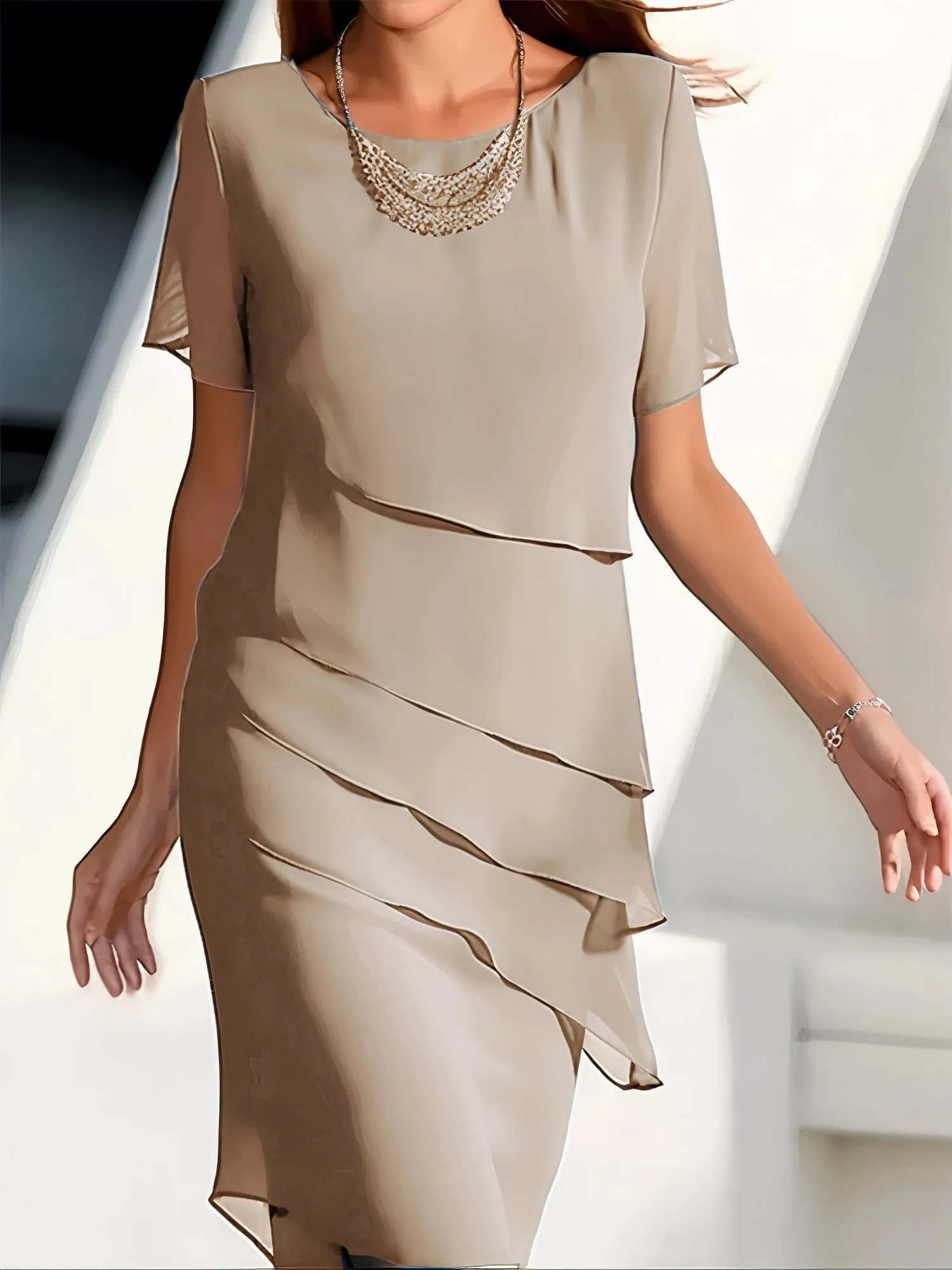 Jessamyn - High Quality Flowing Pleated Woman's Chiffon Dress