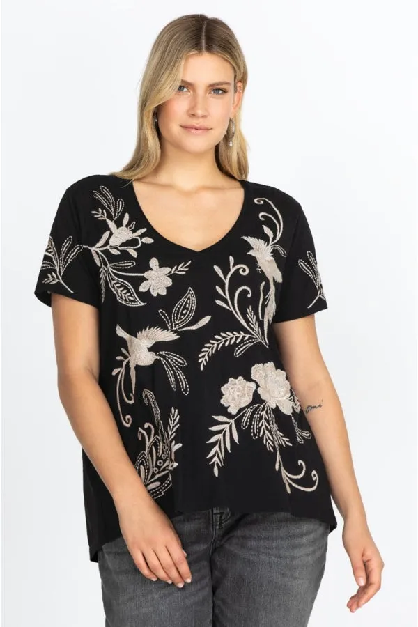 Johnny Was FRANKIE TIERED Field Dress Cotton Floral Embroidery Linen Black New