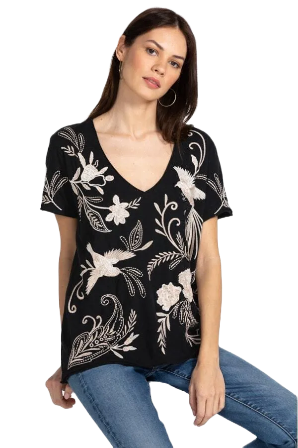 Johnny Was FRANKIE TIERED Field Dress Cotton Floral Embroidery Linen Black New